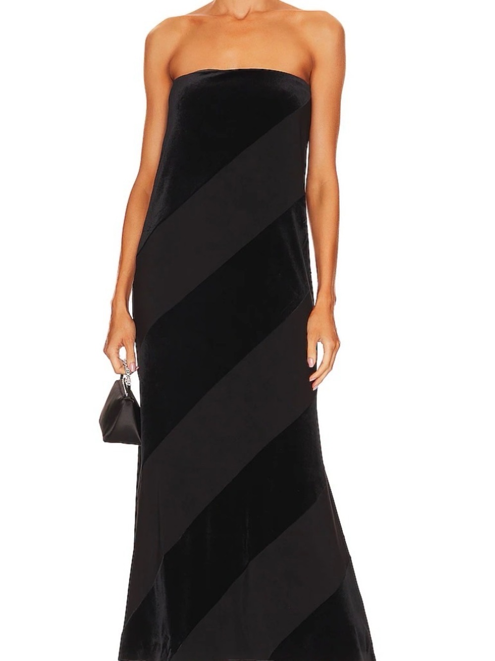 NWT Norma Kamali Black Strapless Diagonal-Panel Maxi Gown